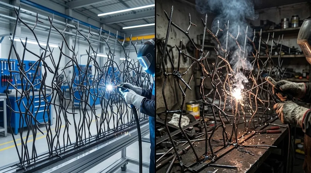خط تولید صنعتی و فرآیند جوشکاری حفاظ شاخ گوزنی در کارخانه پارس تراس